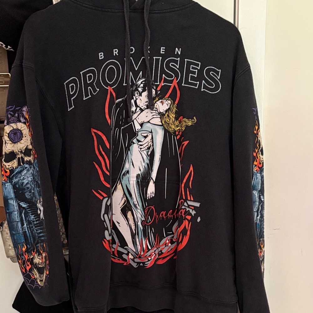 Zumiez Black Graphic 'Broken Promises' Hoodie with Red and White Accents